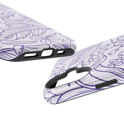 Lavender Floral Line Art Tough MagSafe iPhone Case – Minimalist Botanical Design with Dual-Layer Protection