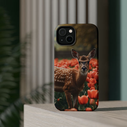 Fawn Among Tulips MagSafe iPhone Case