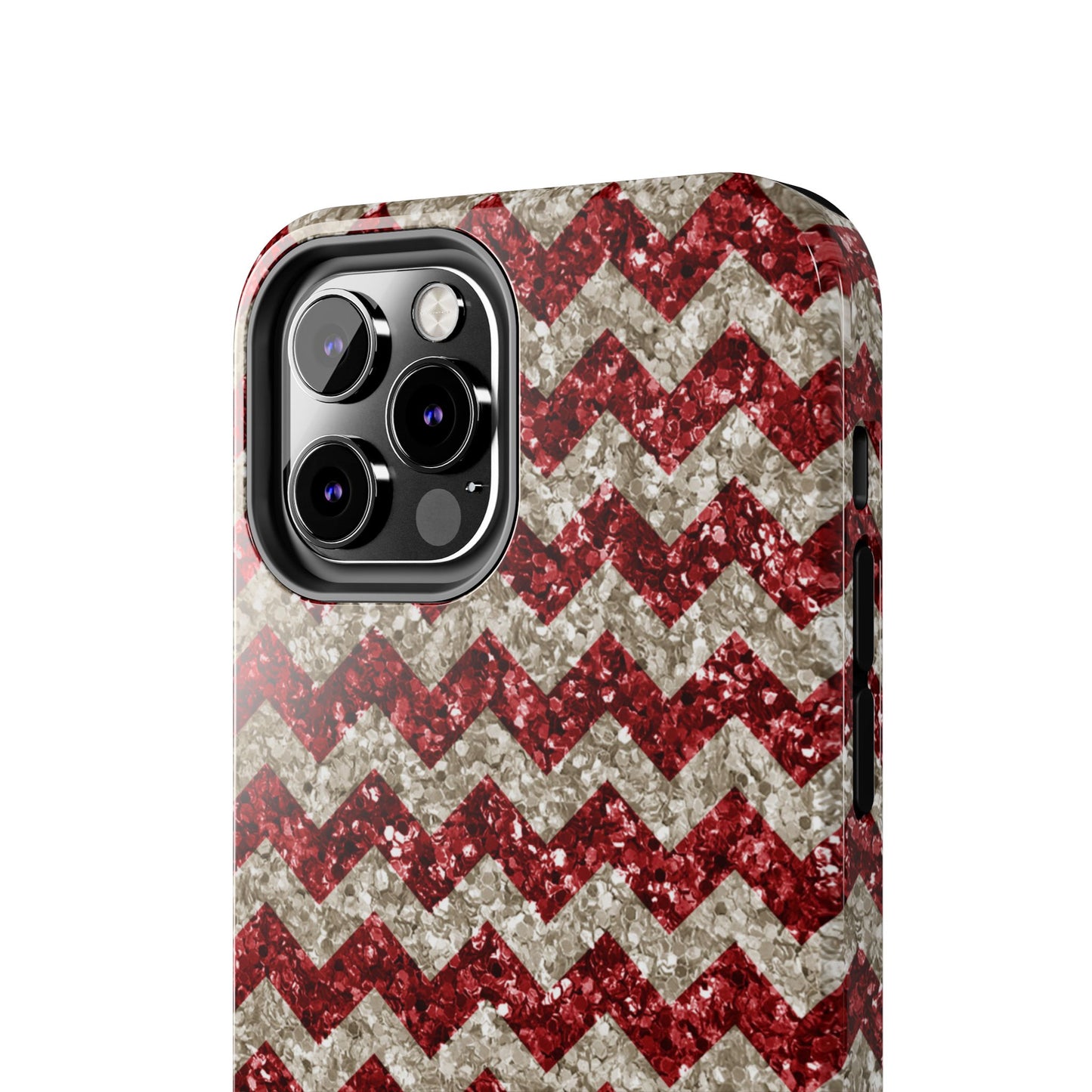 Sparkling Red & White Chevron – Glitter Illusion iPhone Case