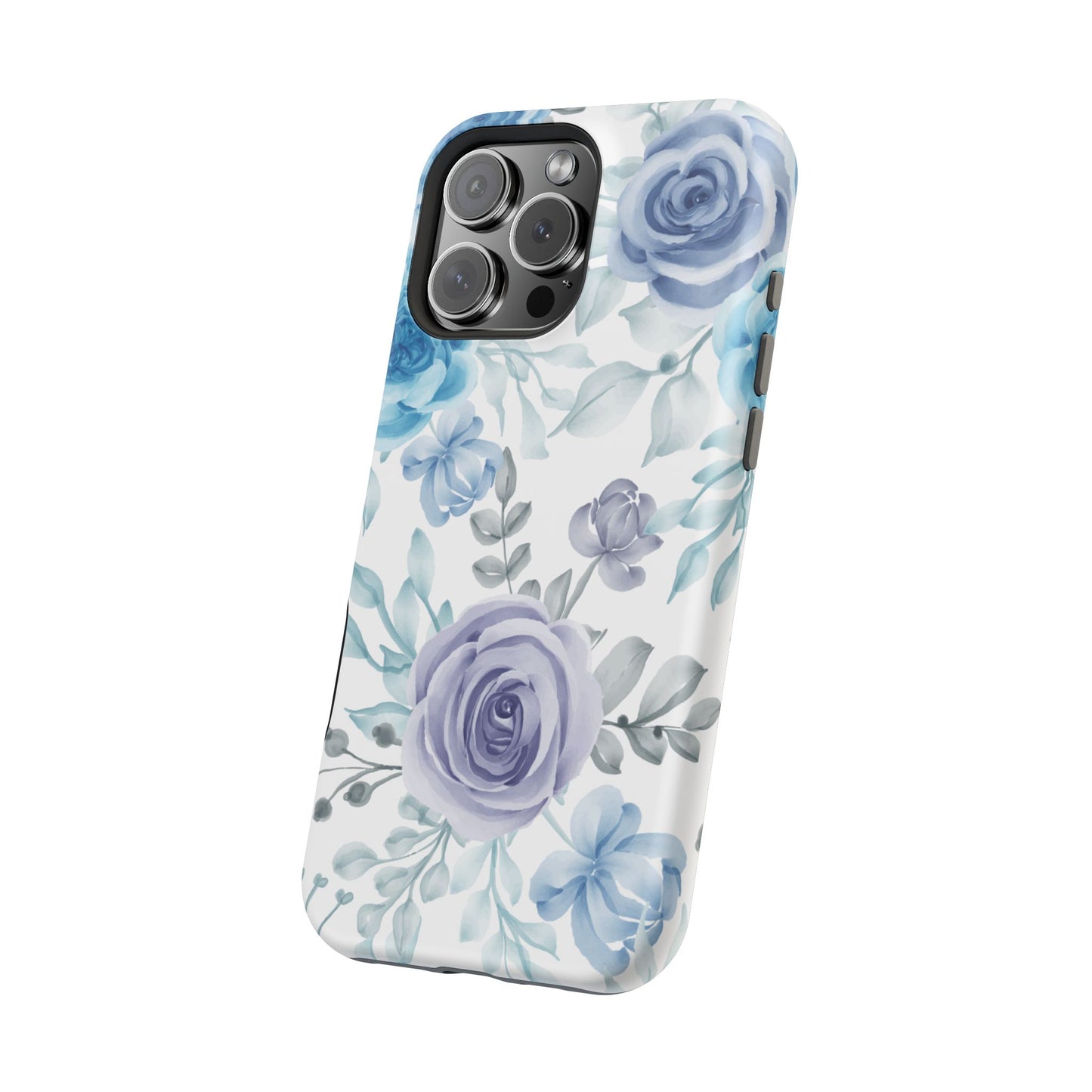 Elegant Blue & Violet Roses MagSafe Case – Artistic Floral Protection with Magnetic Charging Compatibility