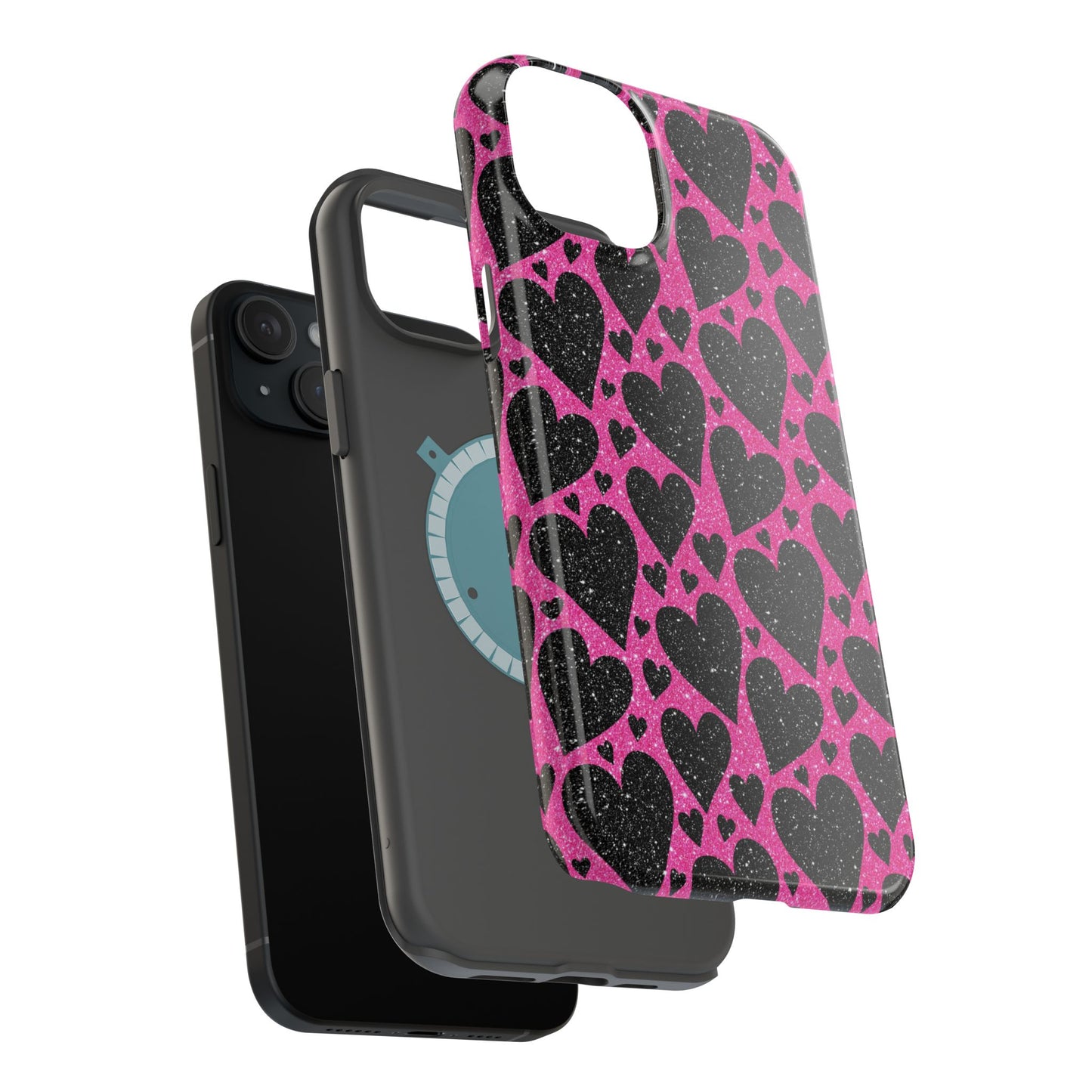 Pink Glitter Hearts MagSafe iPhone Case