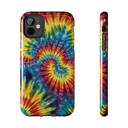 Retro Tie-Dye Swirl iPhone Case – Rainbow Spiral Design