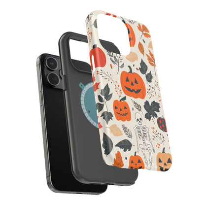 Spooky Pumpkin & Skeleton MagSafe iPhone Case – Halloween Jack-O'-Lantern Design