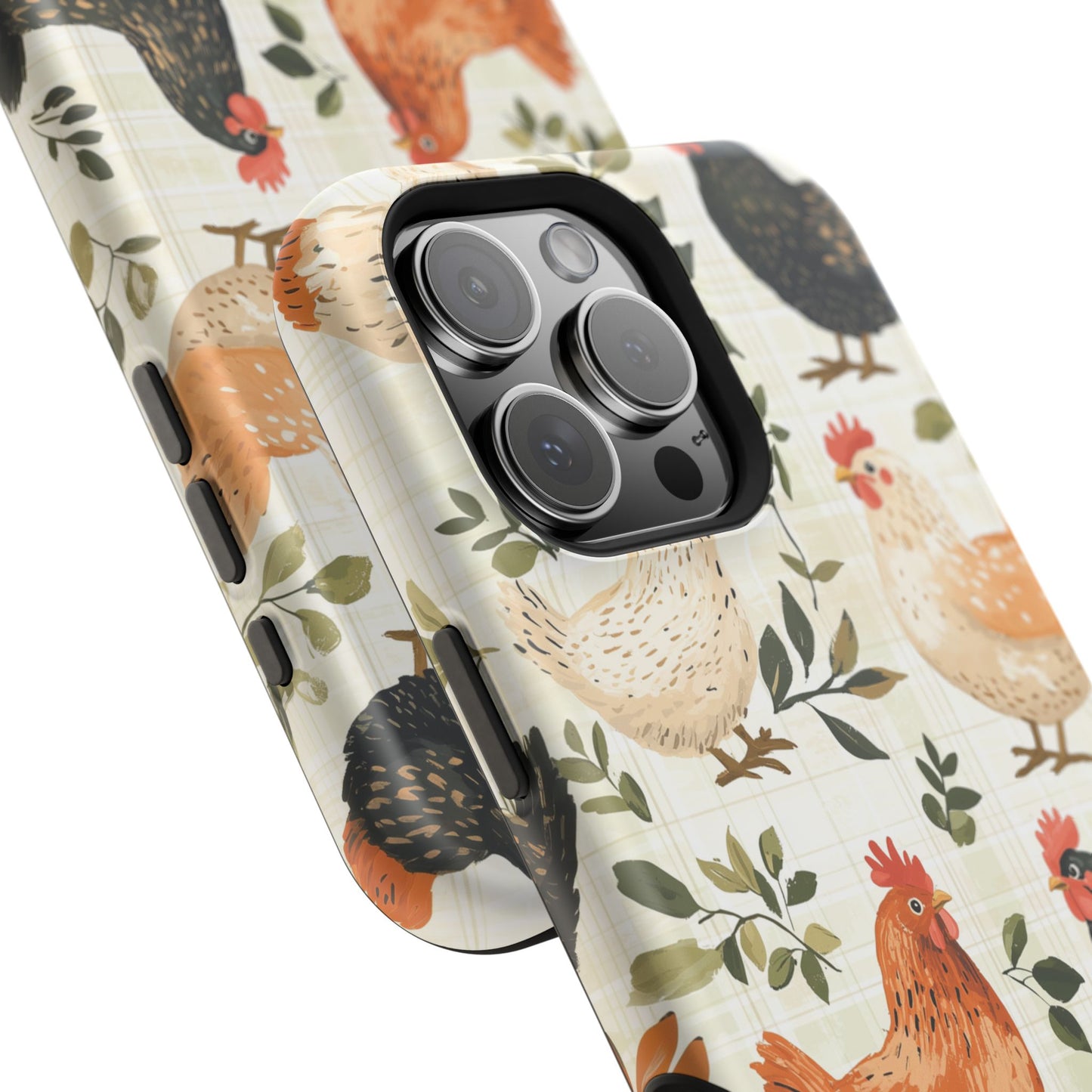 MagSafe iPhone Case: Vintage Chicken Farmhouse Case – Rustic Leaves Design