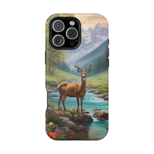 Alpine Serenity – Stag in Mountain Bliss MagSafe iPhone Cases