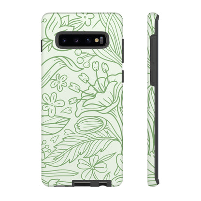 Sage Green Floral Line Art Tough Samsung Galaxy Case – Minimalist Botanical Design with Dual-Layer Protection