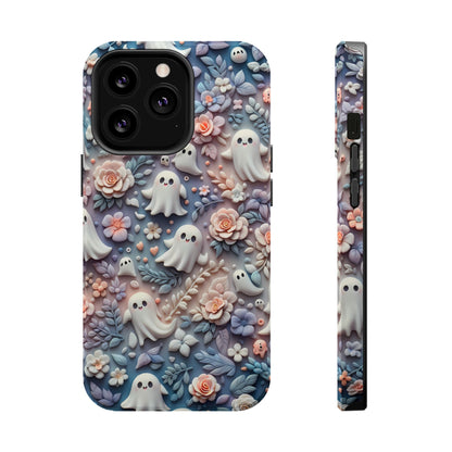 Cute MagSafe Ghosts Flowers Phone Case | Ethereal Clay Style | Autumn and Halloween Aesthetic | Tough Dual Layer Protection