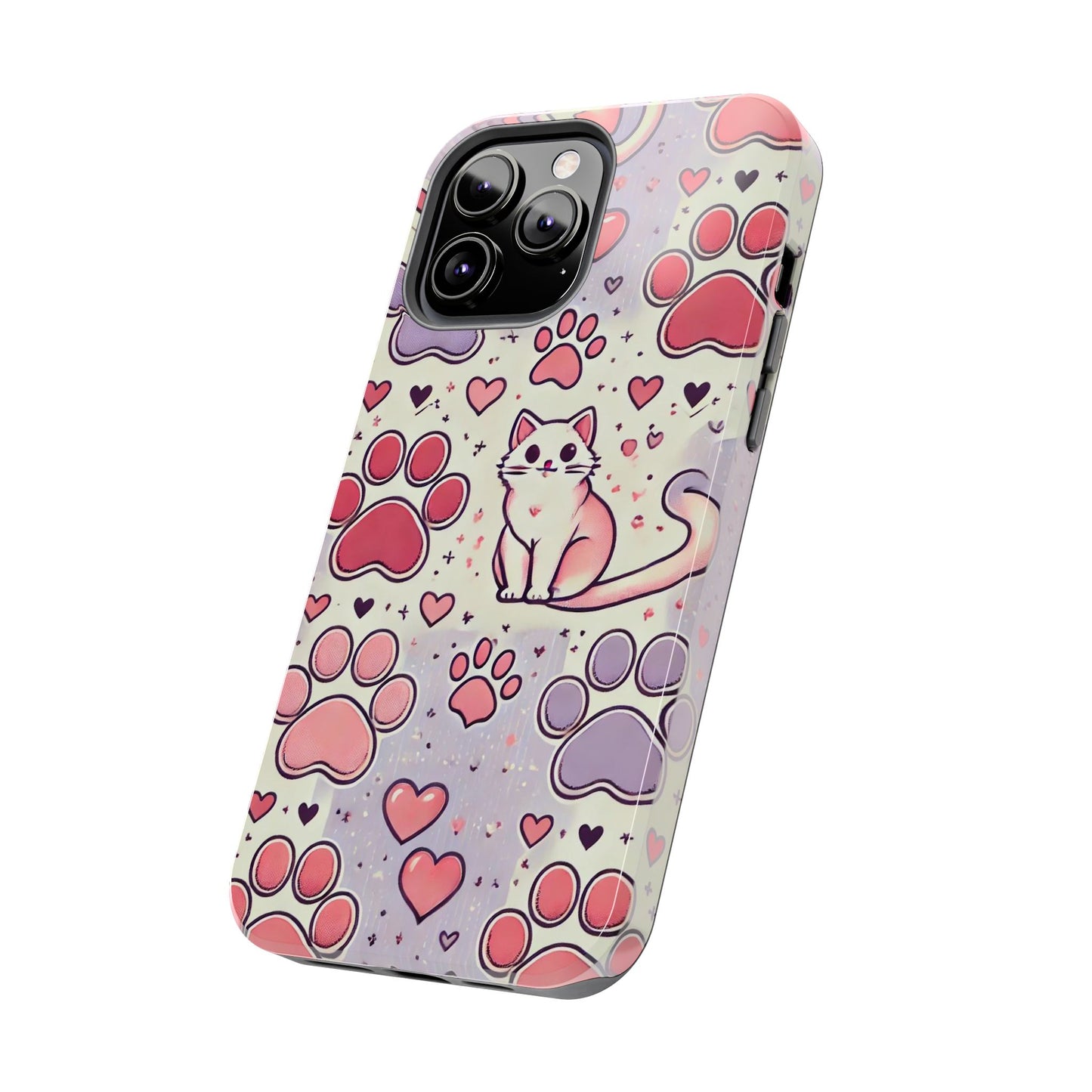 Cute Cat and Paw Print iPhone Case - Pet Lover’s Protective Cover