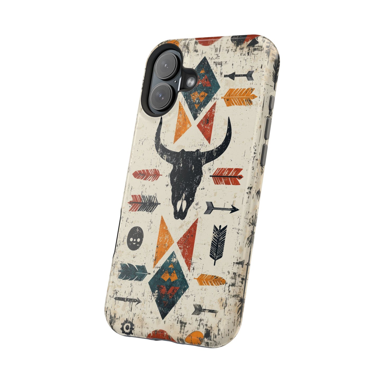 Tribal Bull Skull & Arrows Tough MagSafe iPhone Case – Rustic Western Design, Dual-Layer Protection