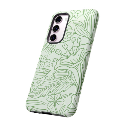 Sage Green Floral Line Art Tough Samsung Galaxy Case – Minimalist Botanical Design with Dual-Layer Protection