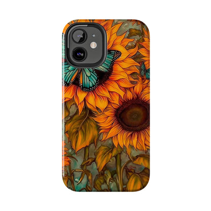 Vintage Blue Butterfly & Sunflower Art – iPhone Case