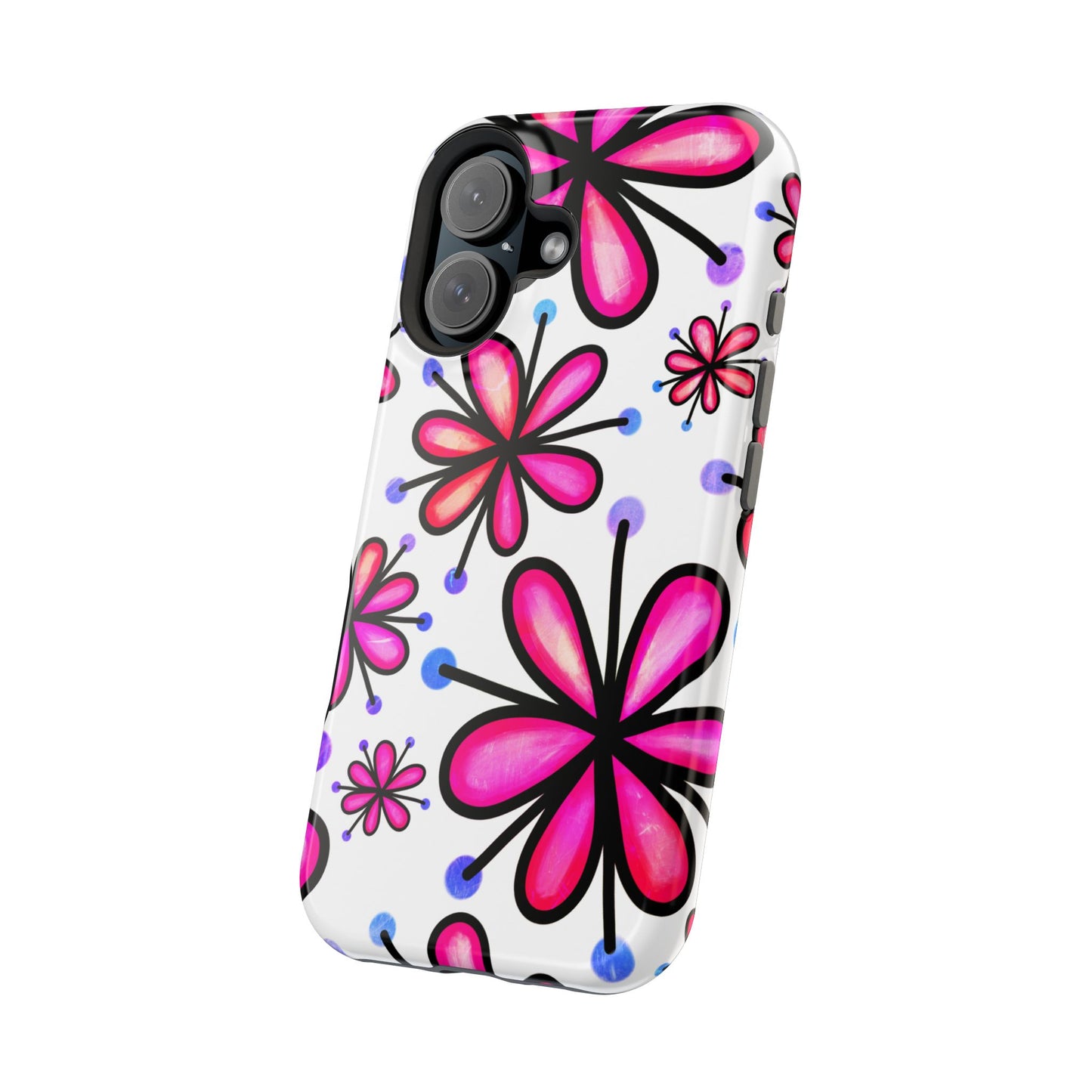 Pink Retro Bloom MagSafe iPhone Case – Ultra-Slim Design, Glossy Finish