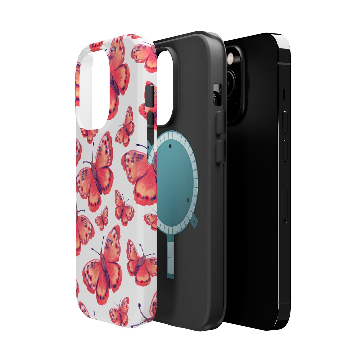 Coral Butterfly MagSafe iPhone Case – Slim, Protective Design with Bold Watercolor Print