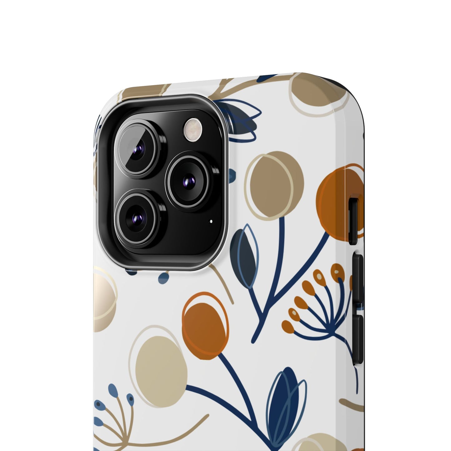 Modern Botanical Berries Tough iPhone Case – Earthy Tones & Navy Accents, Shock-Resistant