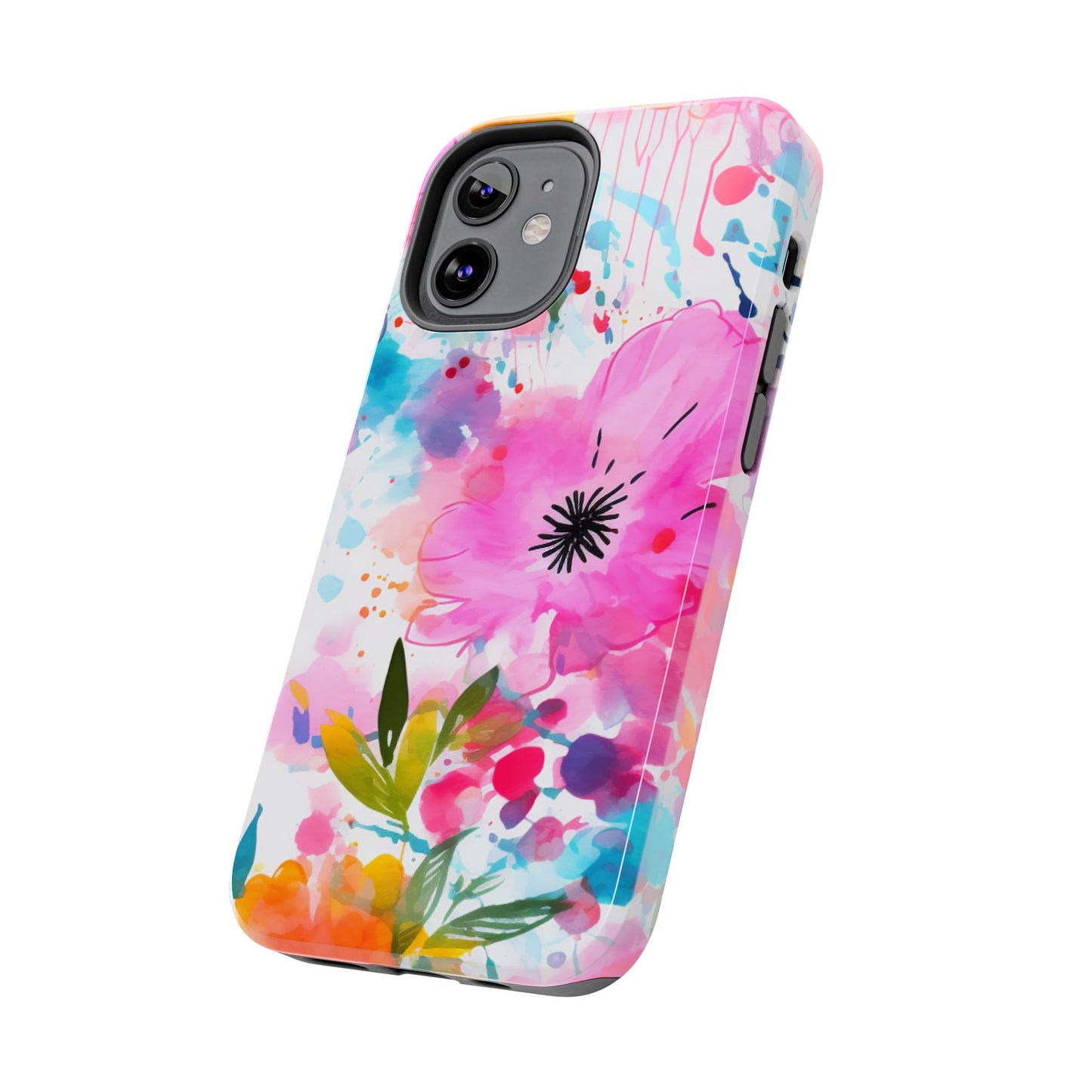 Color Splash Pink & Orange Watercolor Floral - iPhone Case