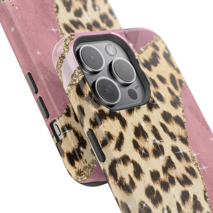 Pink Glam Leopard - MagSafe iPhone Series Case with Glitter Accents