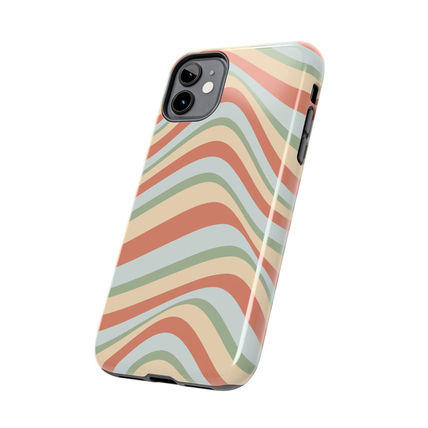 Vintage Earthy Waves iPhone Case – Retro 70s-Inspired in Warm Green, Cream, and Rust