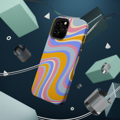 Groovy Pastel Waves MagSafe iPhone Case – 70s-Inspired Design with Dual-Layer Protection
