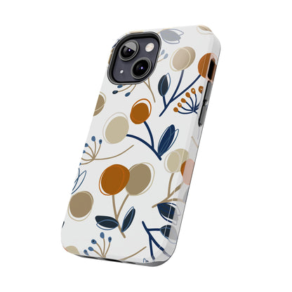 Modern Botanical Berries Tough iPhone Case – Earthy Tones & Navy Accents, Shock-Resistant