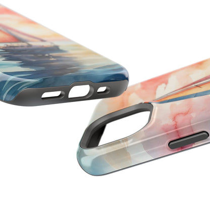 Sailboat Sunset MagSafe iPhone Case – Vibrant Watercolor Design