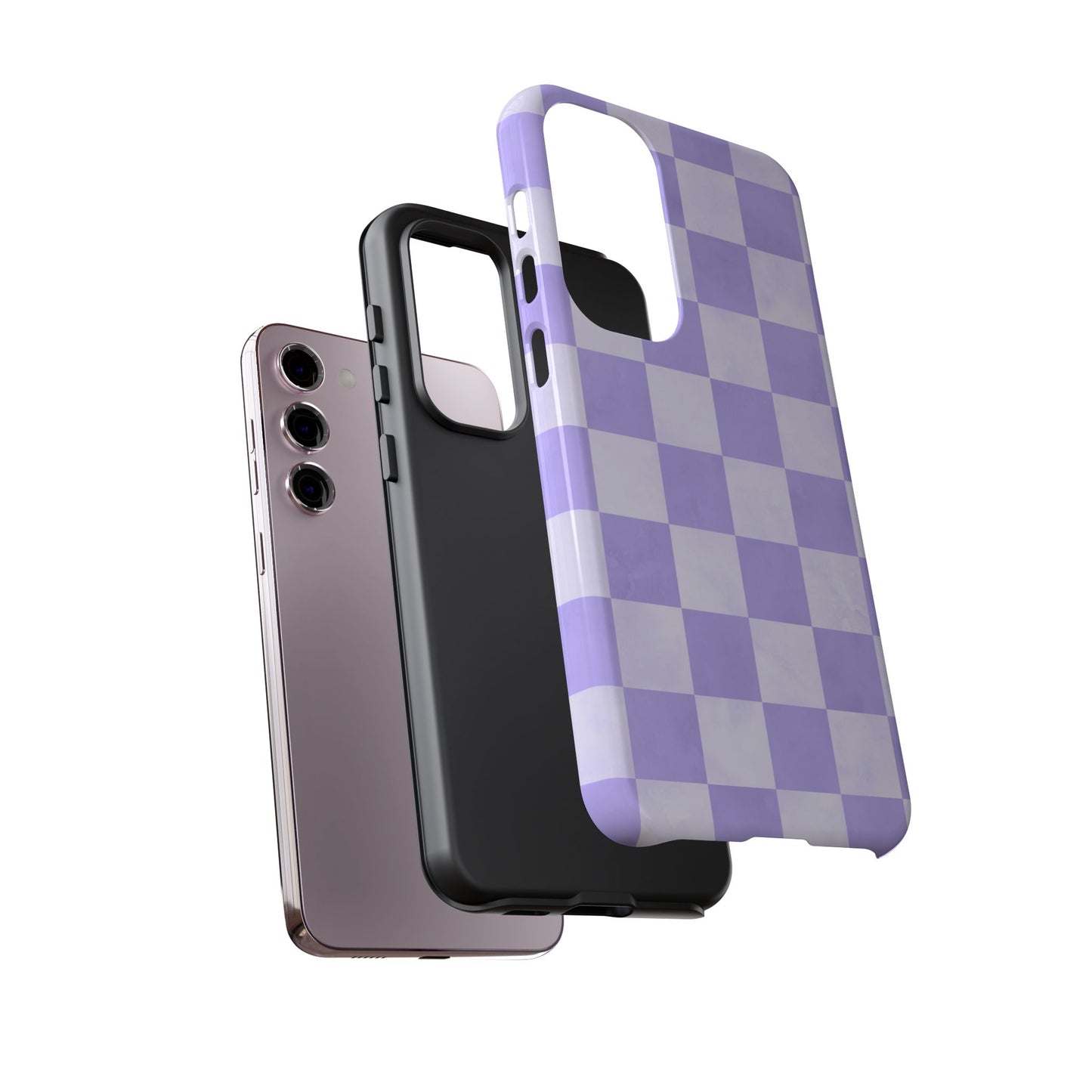 Lavender Checkerboard Samsung Galaxy Case – Shockproof, Smooth Matte Finish, Dual-Layer Design