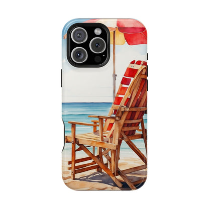 Beach Bliss MagSafe iPhone Series Case – Relaxing Seaside Chair and Umbrella Design