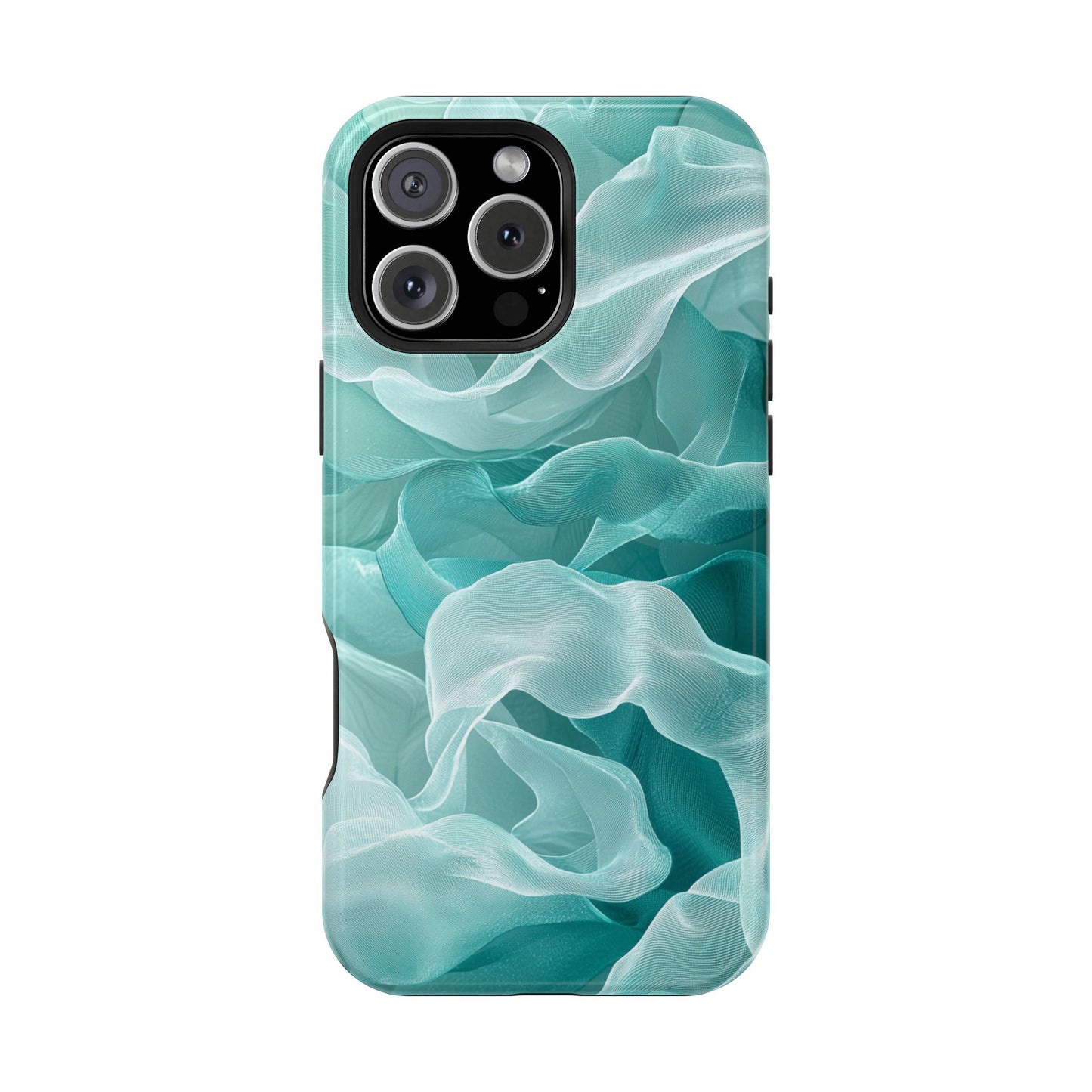 Elegant Flowing Teal Fabric MagSafe iPhone Case – Soft Waves Design