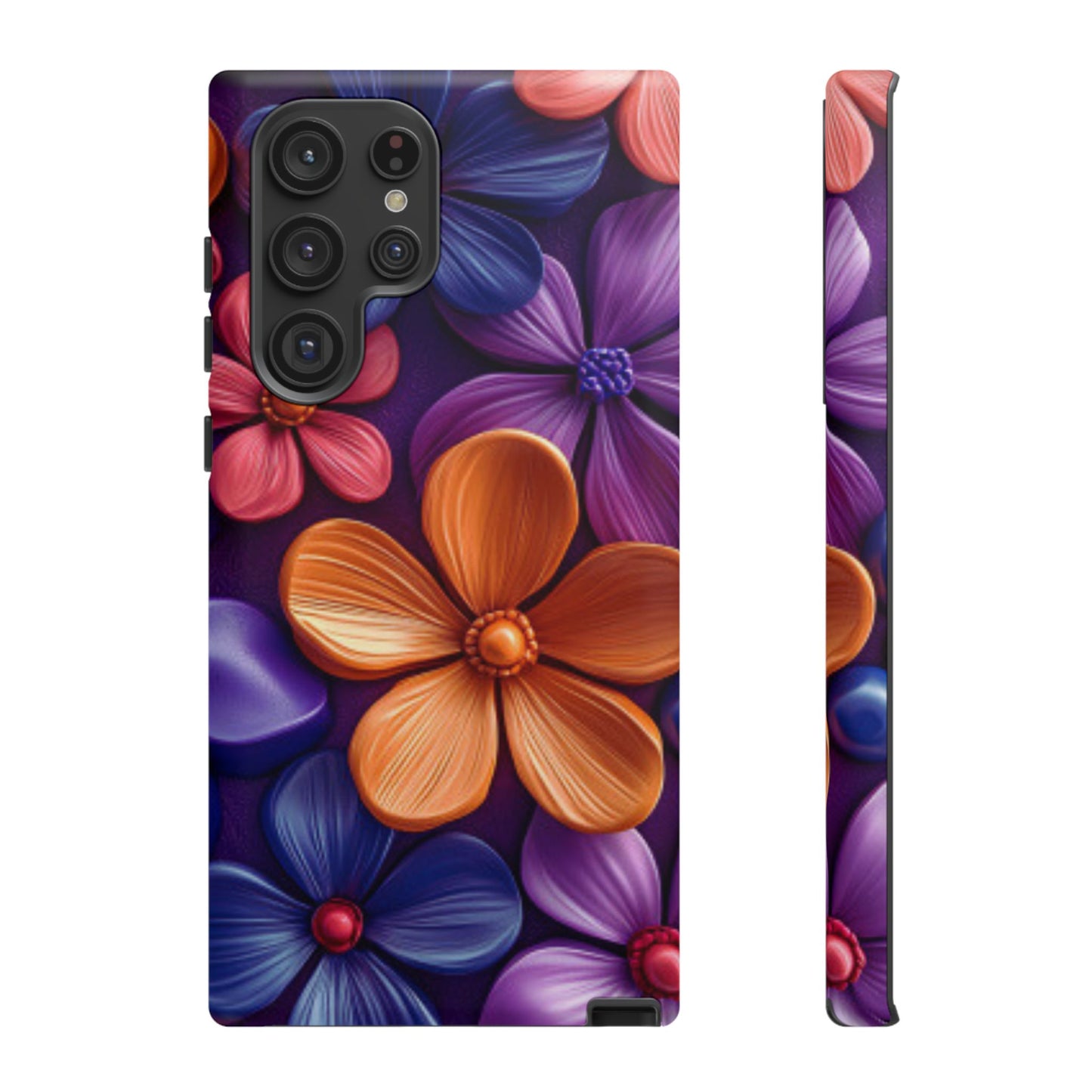 Bold Floral 3D Samsung Galaxy Case – Vivid Purple and Orange Flower Design, Shock - Resistant - BOGO Cases