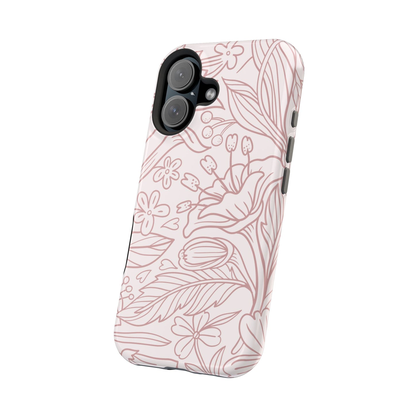 Blush Floral Line Art Tough MagSafe iPhone Case – Delicate Minimalist Design with Dual-Layer Protection