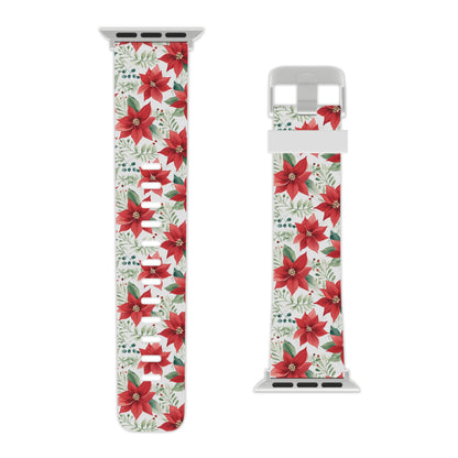 Festive Poinsettia Holiday Pattern Apple Watch Band