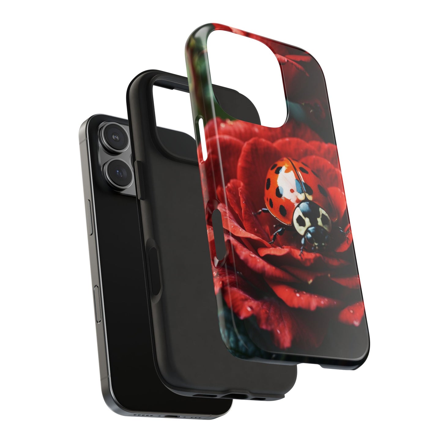 Elegant Rose & Ladybug Charm - iPhone Series Case