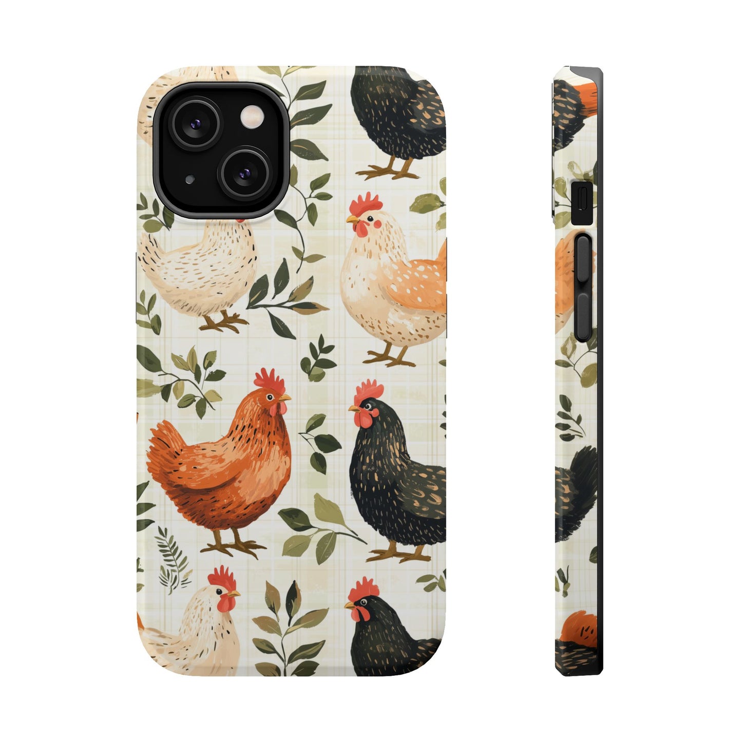 MagSafe iPhone Case: Vintage Chicken Farmhouse Case – Rustic Leaves Design