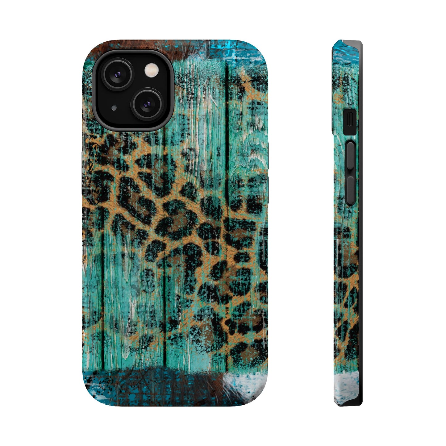 Turquoise Rustic Leopard Wood - MagSafe  iPhone Series Case