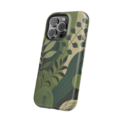 Abstract Green Leaves MagSafe iPhone Case - Nature-Inspired Protective Cover