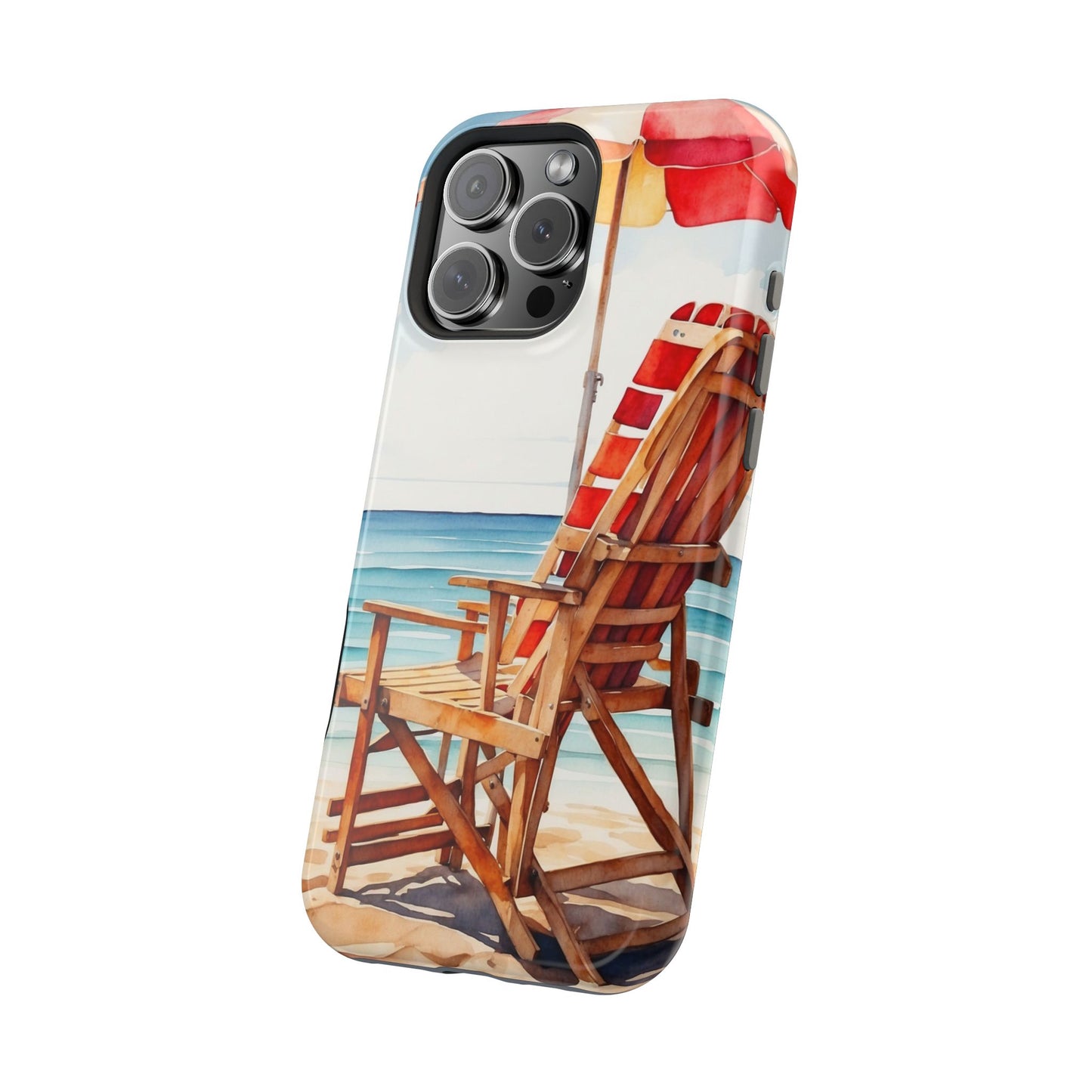 Beach Bliss MagSafe iPhone Series Case – Relaxing Seaside Chair and Umbrella Design