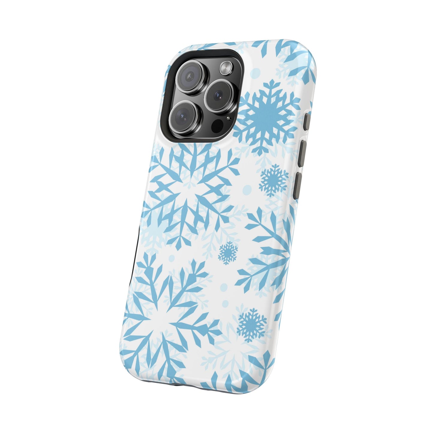 Frosty Blue Snowflakes MagSafe iPhone Case – Shockproof, Smooth Matte Finish, Dual-Layer Design