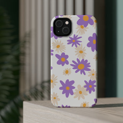 Retro Daisy Flower MagSafe iPhone Case – Pastel Purple & Cream Floral Design with Matte Finish