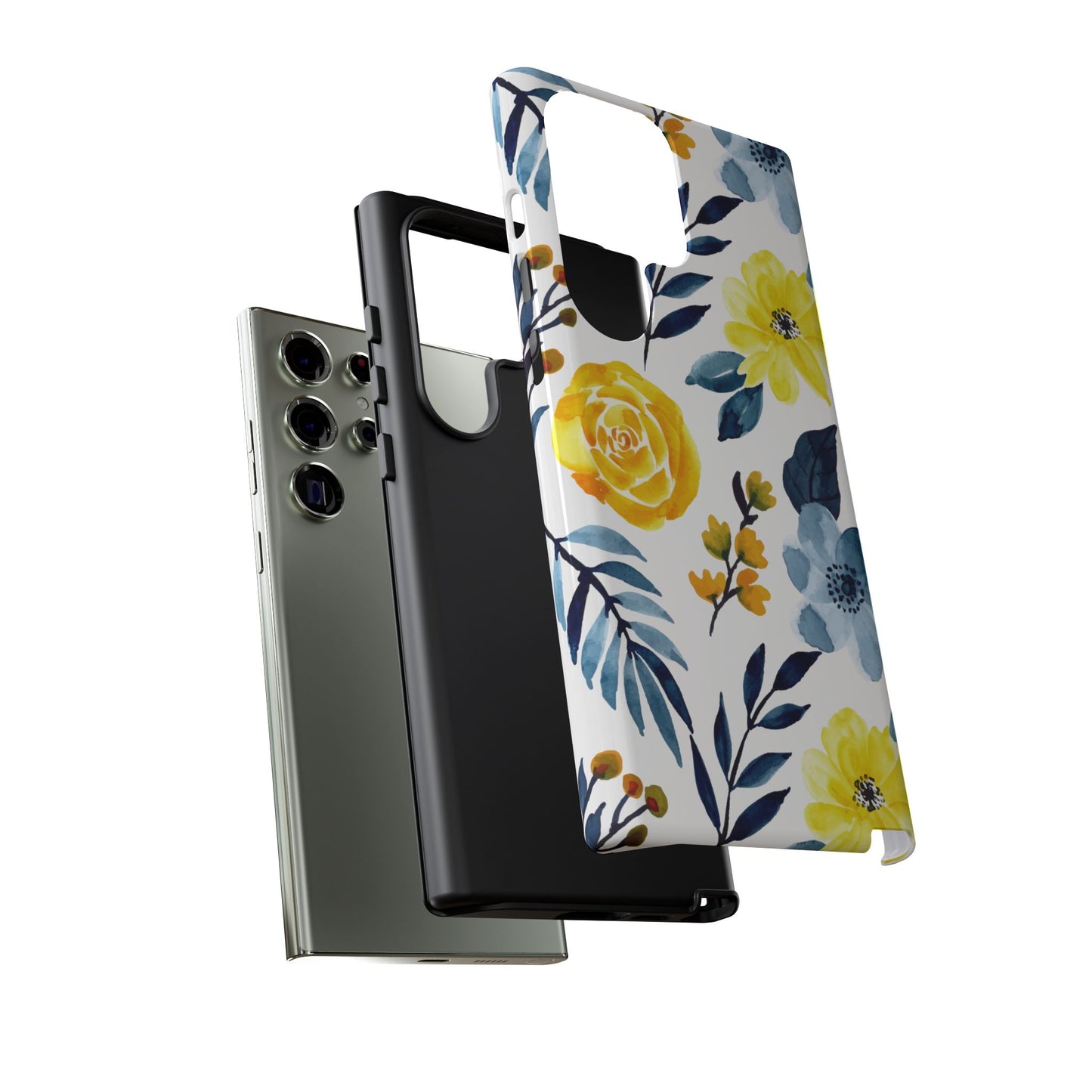 Golden Yellow & Sky Blue Floral – Watercolor Botanical Samsung Galaxy Case