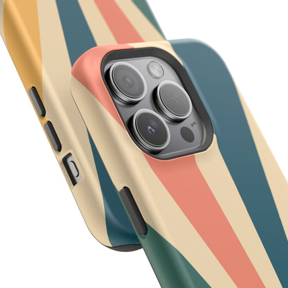 Retro Sunbeam MagSafe iPhone Case – 70s-Inspired Radiating Stripes in Coral, Teal, and Mustard