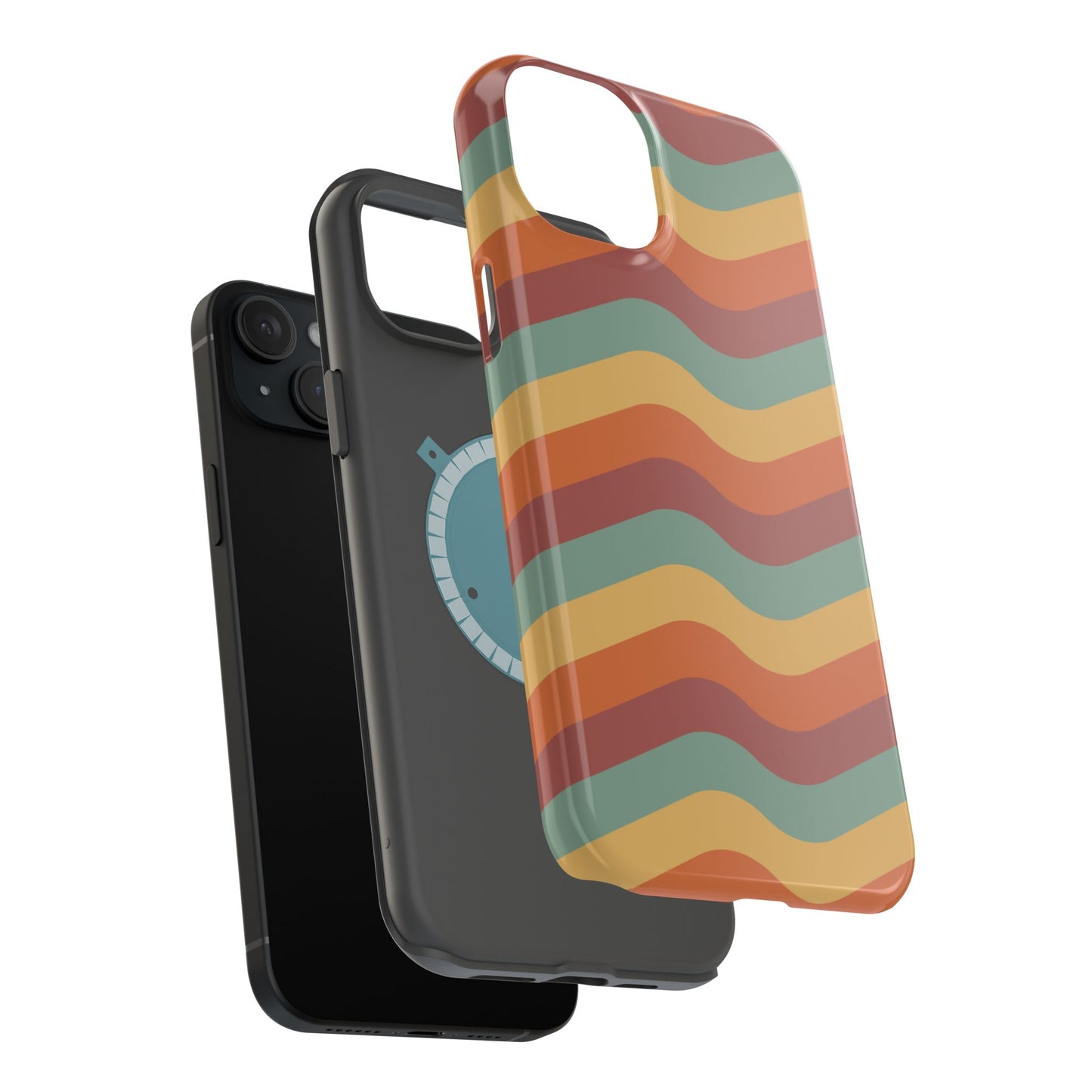 Retro Vibe Wavy Stripes MagSafe iPhone Case – 70s-Inspired in Teal, Orange, and Rust