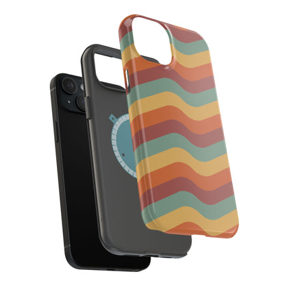 Retro Vibe Wavy Stripes MagSafe iPhone Case – 70s-Inspired in Teal, Orange, and Rust