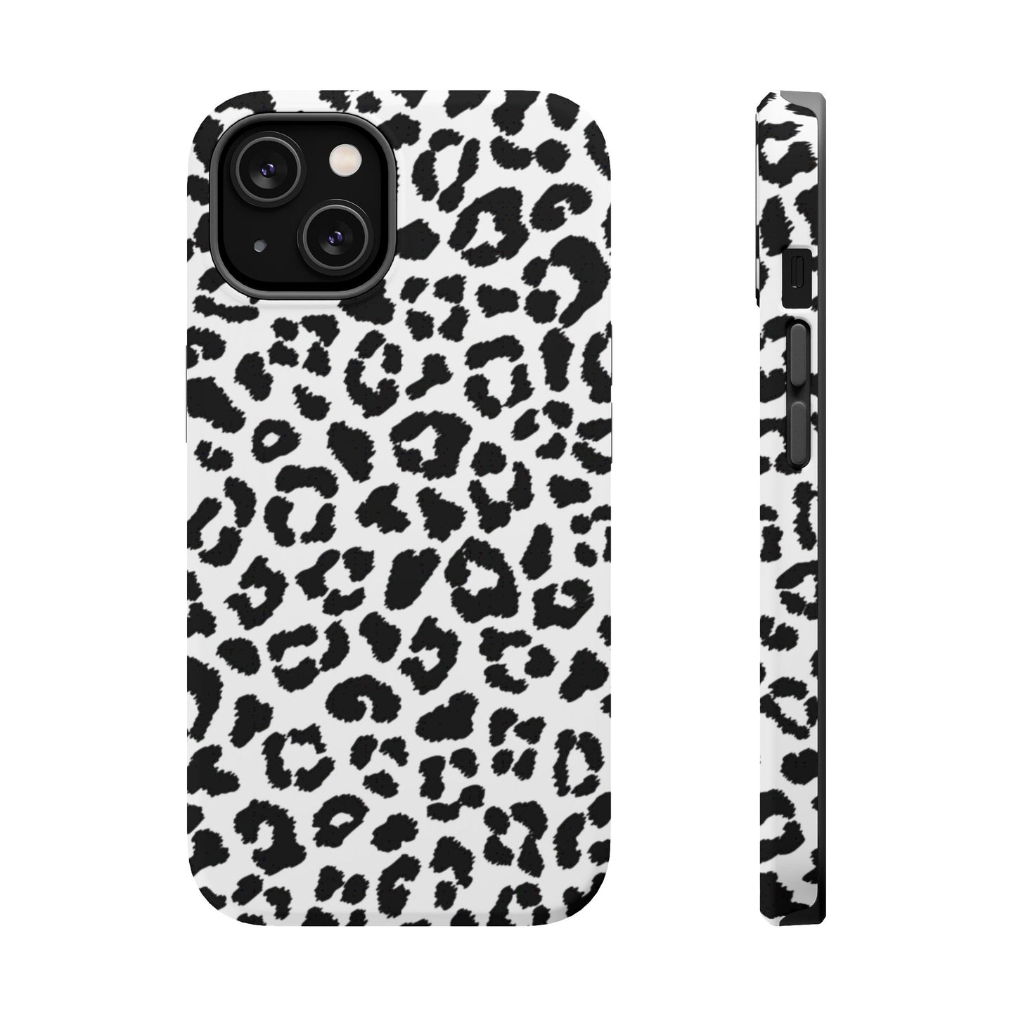 Monochrome Leopard Print Tough MagSafe iPhone Case – Classic Black and White Design with Dual-Layer Protection