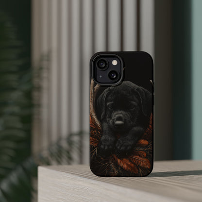 Charming Black Labrador Puppy on Feathers MagSafe iPhone Case