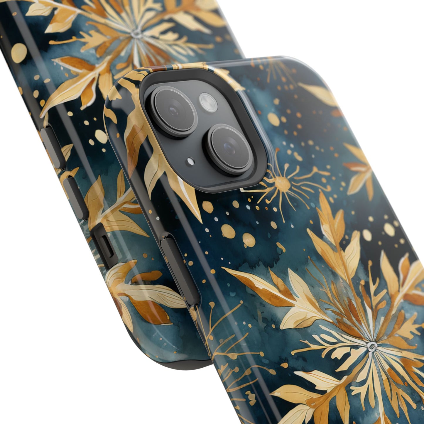 Gold Floral Snowflakes on Midnight Blue - MagSafe iPhone Series Case