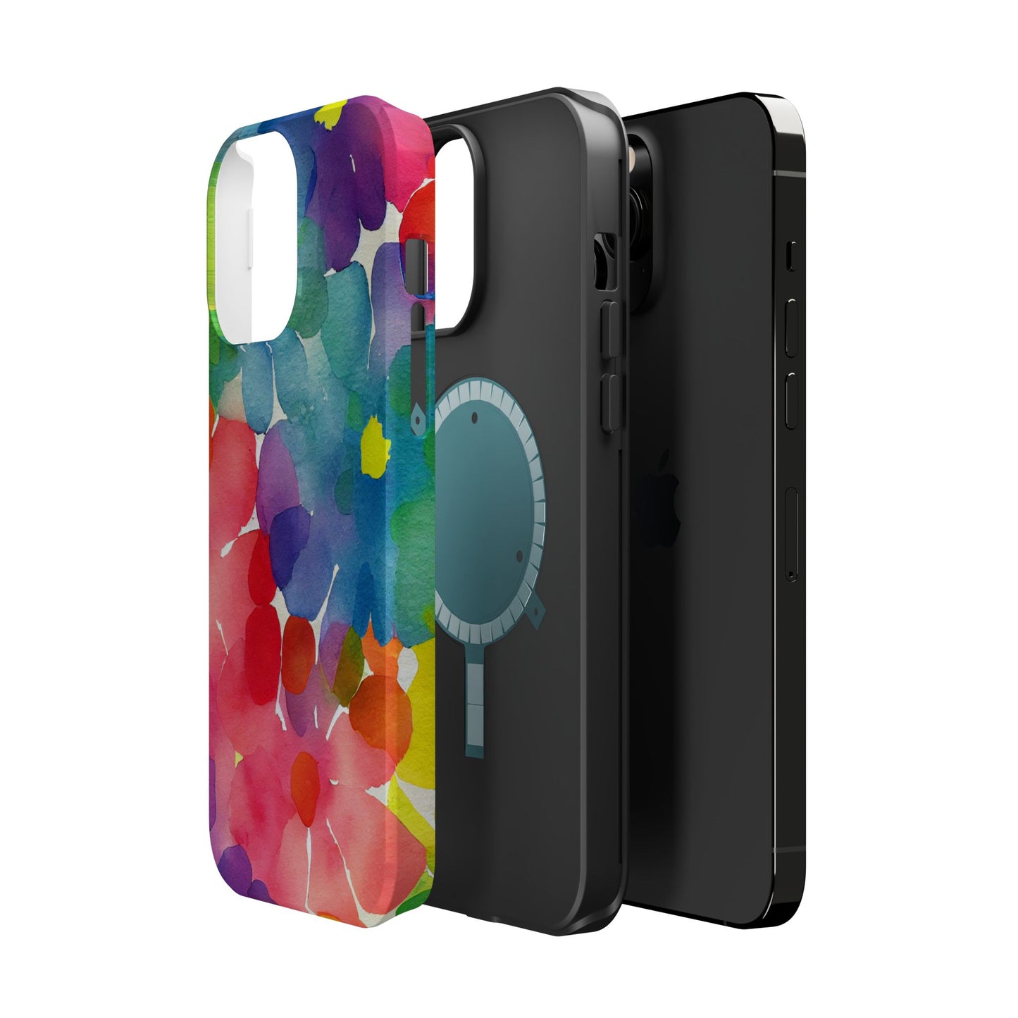 Rainbow Bloom Watercolor MagSafe iPhone Case – Slim Design, Glossy Finish