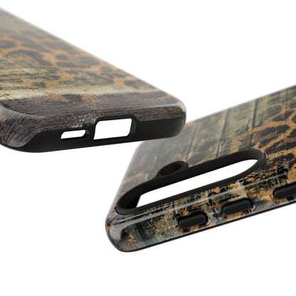 Rustic Wood and Leopard Print Tough Samsung Galaxy Case – Distressed Western Design with Dual-Layer Protection