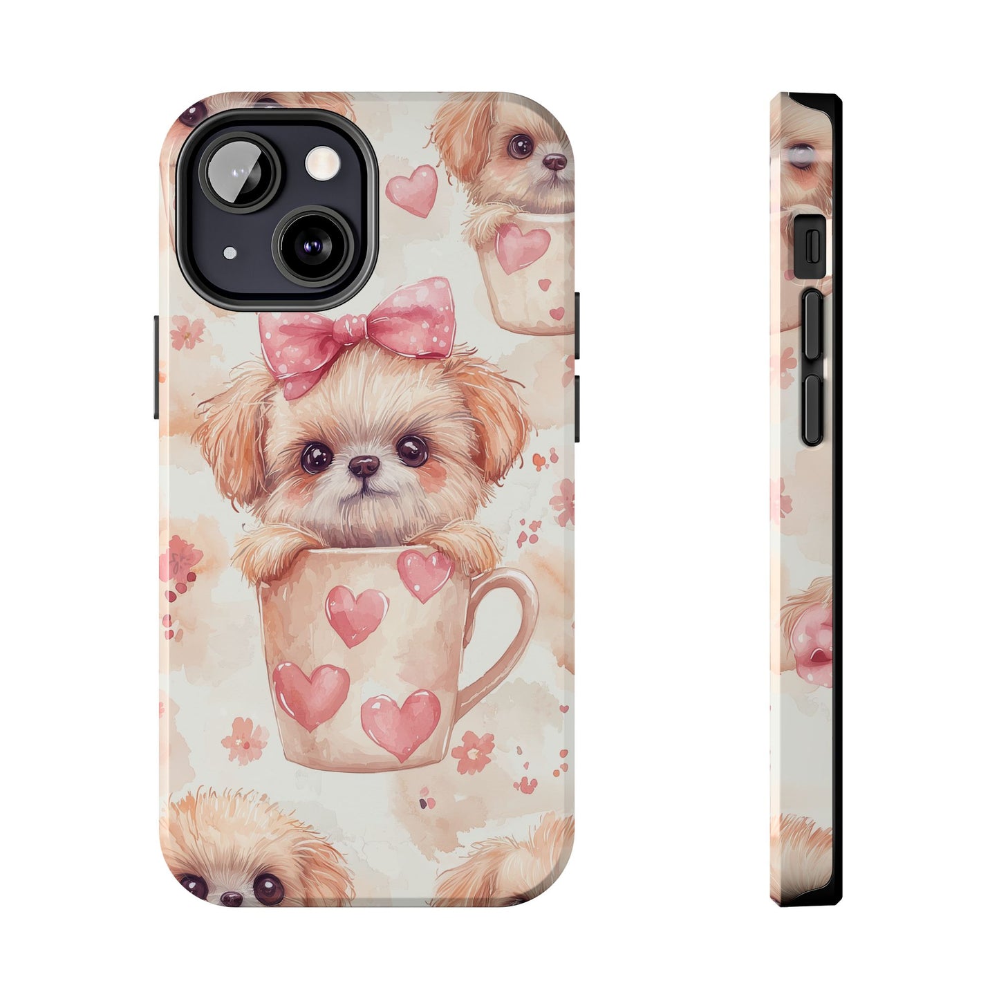 Adorable Puppy in Teacup iPhone Case – Tough, Dual - Layer Protection with Cute Pink Bow Design - BOGO Cases