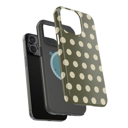 Vintage Green & Cream Polka Dots – MagSafe iPhone Case