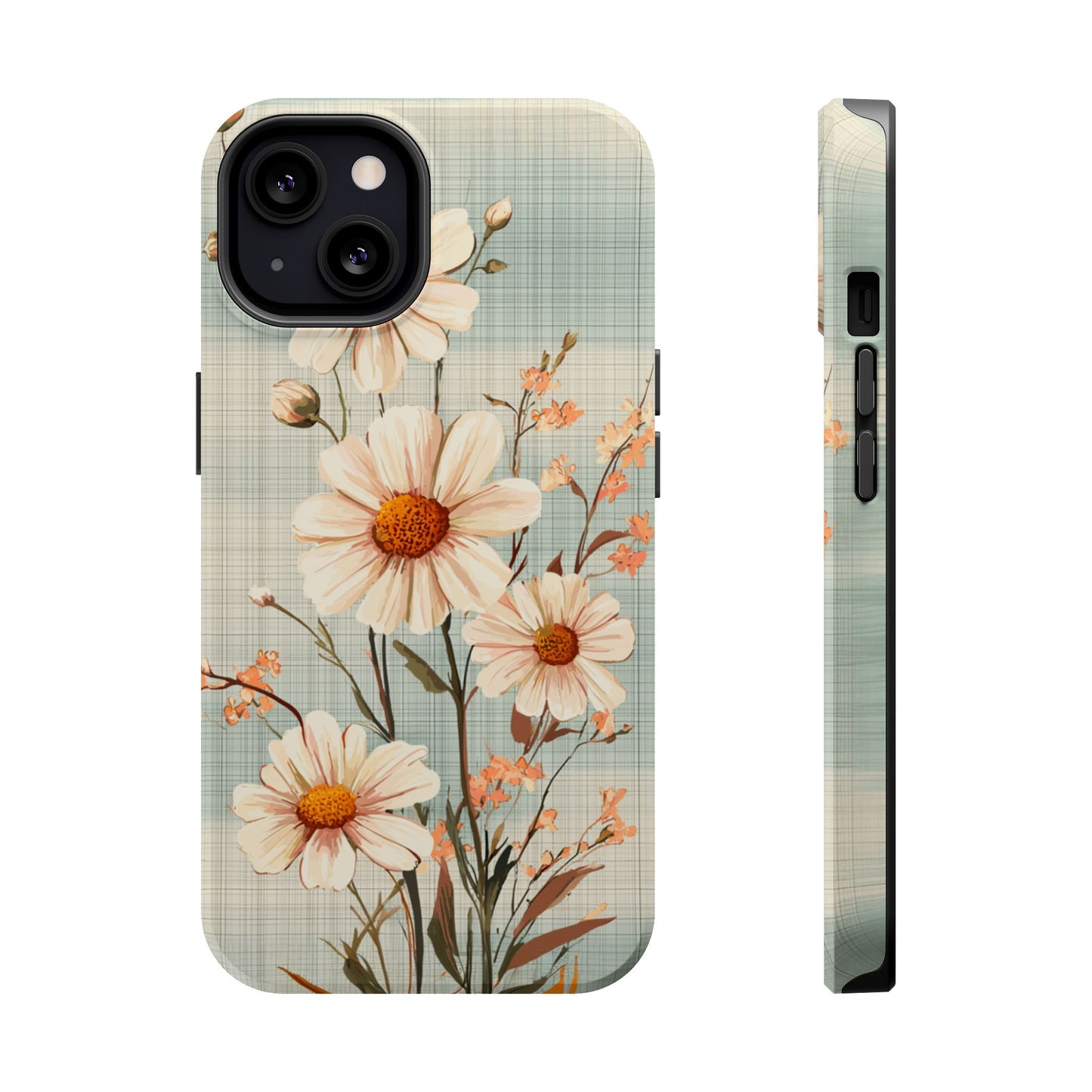 Pastel Green Daisy MagSafe iPhone Case - Floral Plaid Protective Cover