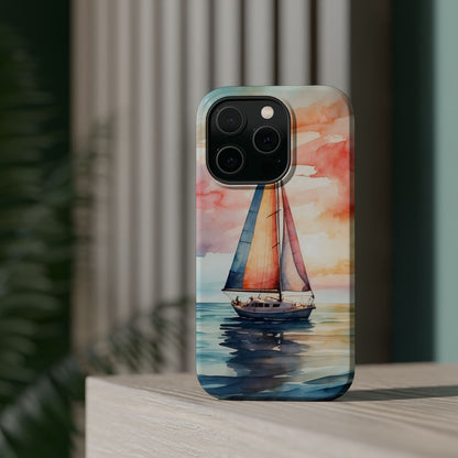 Sailboat Sunset MagSafe iPhone Case – Vibrant Watercolor Design